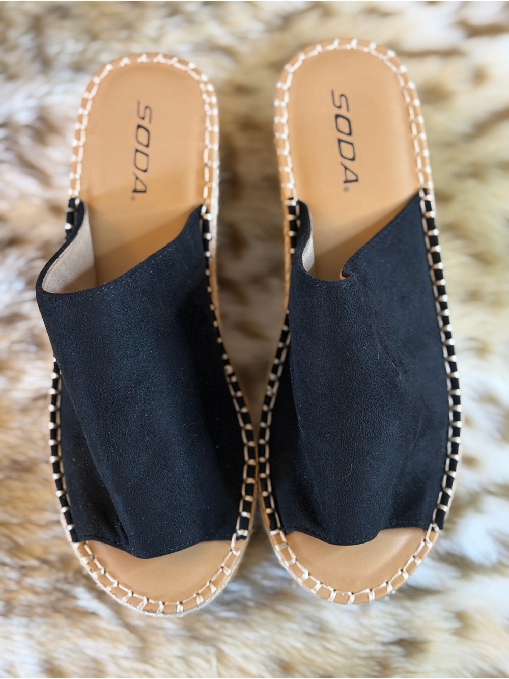 Soda Black Suede Platform Espadrille Slide - Picture 2 of 6